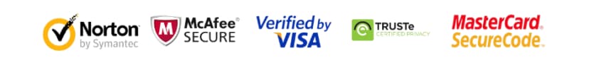 Norton, McAfee SECURE, Verified by VISA, TRUSTe, MasterCard SecureCode